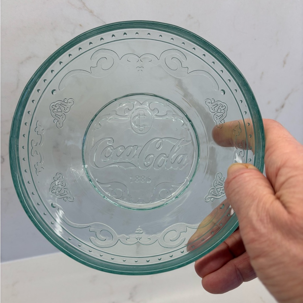 Set of 3 Vintage Coca-Cola Embossed Clear Green Glass Cereal Bowls Rare